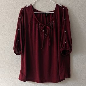 BOGO 🆓 Zena Red Blouse with Rhinestones